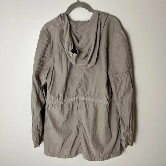 Express Women’s Utility Jacket Size Medium Tan Brown Hooded Full Zip Pockets - Picture 4 of 6